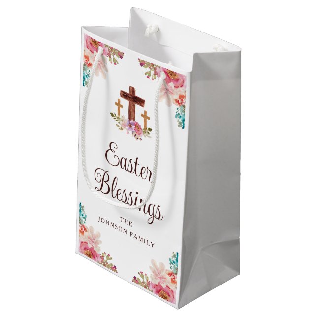 Petit Sac Cadeau Bénédictions de Pâques Croix florale élégante (Dos Angle)