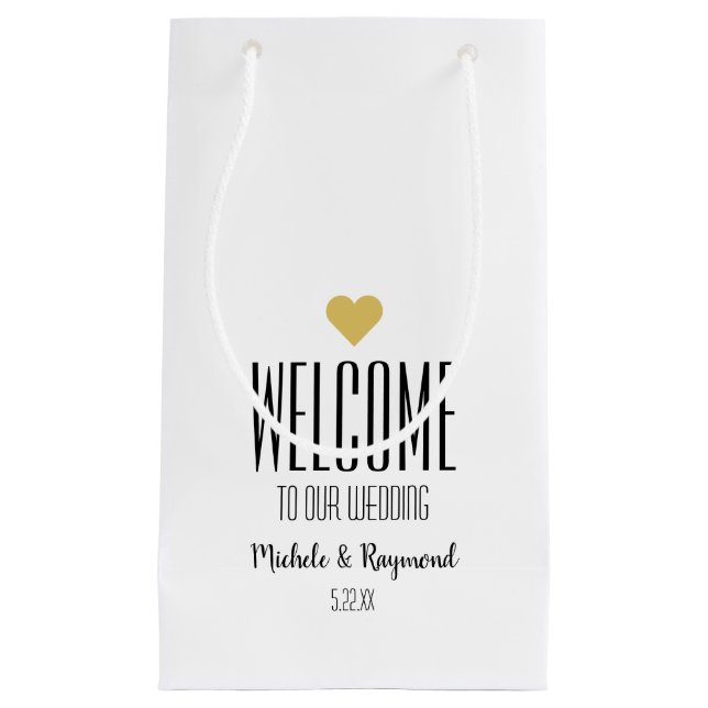 Petit Sac Cadeau Bienvenue à Notre Mariage Blanc (Devant)