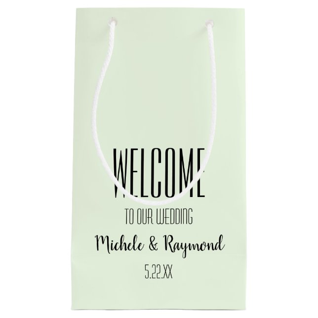 Petit Sac Cadeau Bienvenue à notre Mariage MINT GREEN Cadeaux SMALL (Devant)