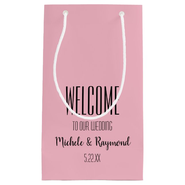 Petit Sac Cadeau Bienvenue à notre Mariage PINK Cadeaux SMALL (Devant)