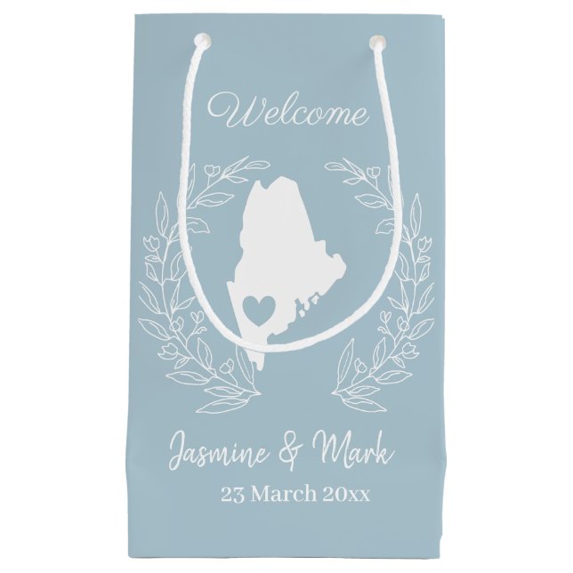 Petit Sac Cadeau Bienvenue dans Maine mariage faveurs personnalisé  (Devant)