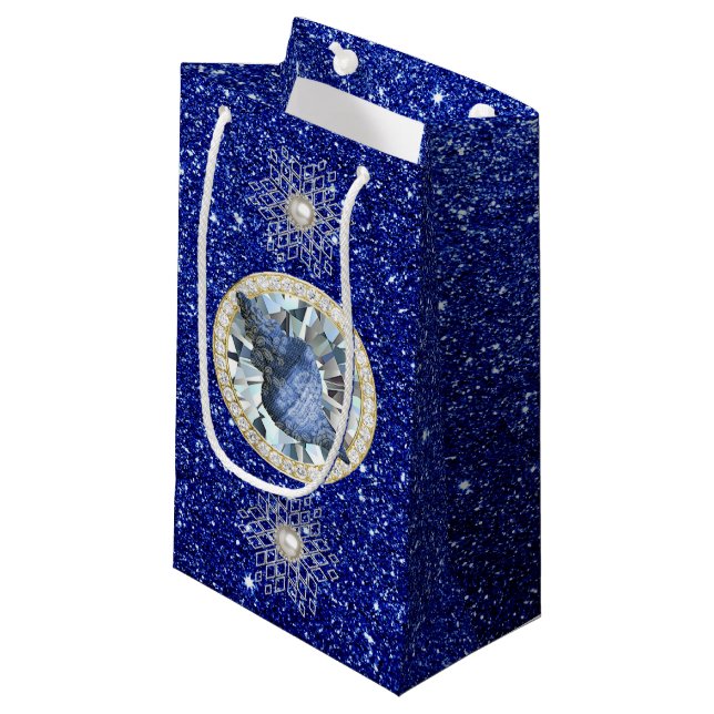 Petit Sac Cadeau Bijou bleu Coquillage bleu Parties scintillant Fau (Devant Angle)