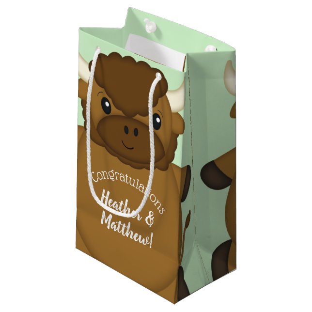 Petit Sac Cadeau Bison Buffalo Baby shower vert (Devant Angle)