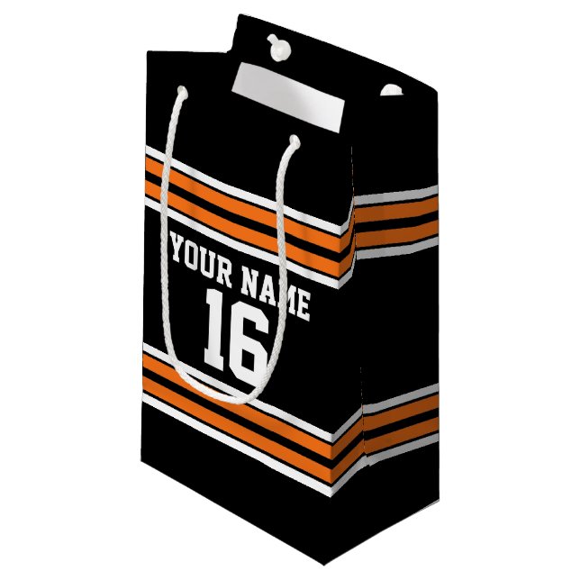 Petit Sac Cadeau Black avec Orange White Stripes Team Jersey (Devant Angle)