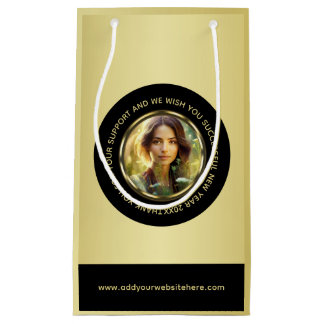 Petit Sac Cadeau Black & gold design, Logo or Photo in gold circle,