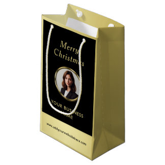 Petit Sac Cadeau Black & gold design, Logo or Photo in gold circle,