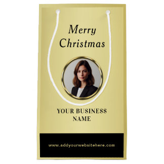 Petit Sac Cadeau Black & gold design, Logo or Photo in gold circle,