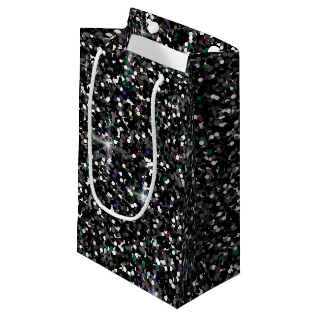 Petit Sac Cadeau Black iridescent brillant (Devant Angle)