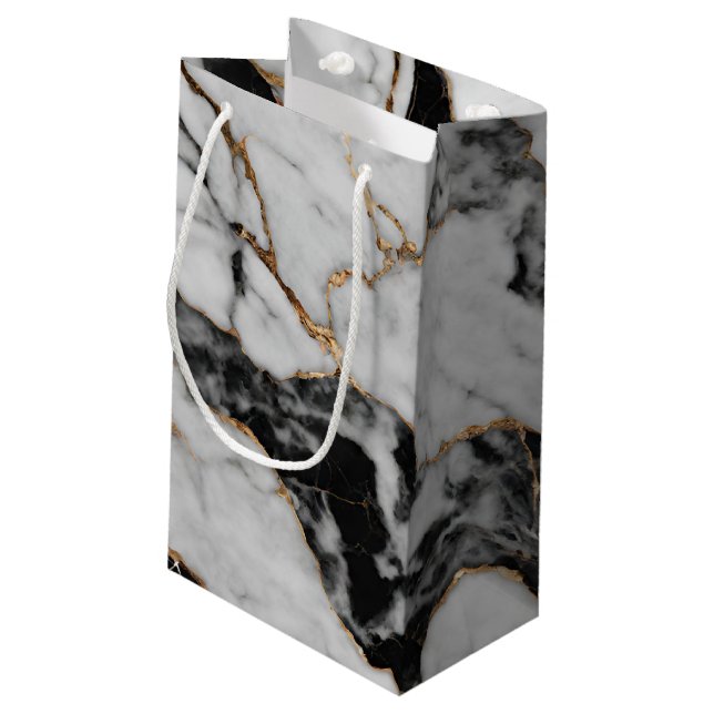 Petit Sac Cadeau Black or moderne et Marbre blanc (Dos Angle)