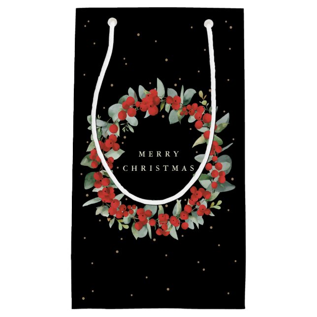 Petit Sac Cadeau Black Red Berry+Eucalyptus Noël/Fête (Devant)