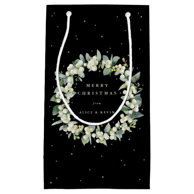 Petit Sac Cadeau Black Snowberry+Eucalyptus Noël/Fête (Devant)
