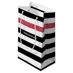 Petit Sac Cadeau Black Stripes FAUX Red Glitz et nom