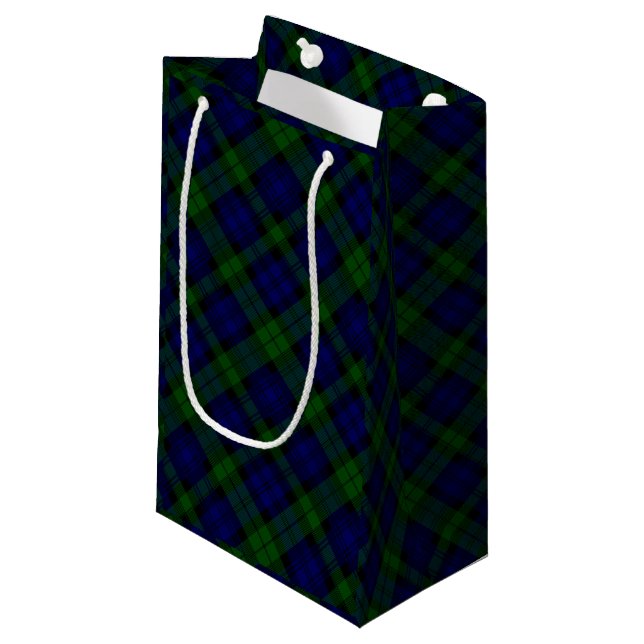 Petit Sac Cadeau Black Watch Tartan bleu vert Plaid (Devant Angle)