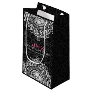 Petit Sac Cadeau Blanc sur ornement Vintage noir