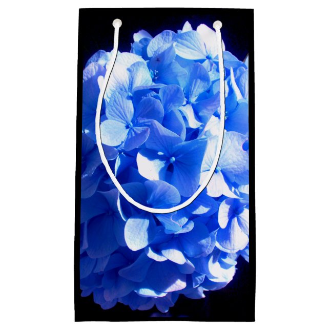 Petit Sac Cadeau Bleu cobalt floral élégant hydrangeas bleus  (Devant)