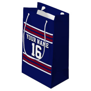 Petit Sac Cadeau Bleu de marine avec Burgundy White Stripes Team Je