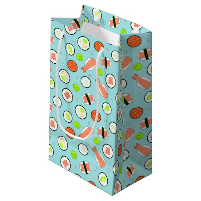 Petit Sac Cadeau Bleu mignon de motif de sushi (Devant Angle)