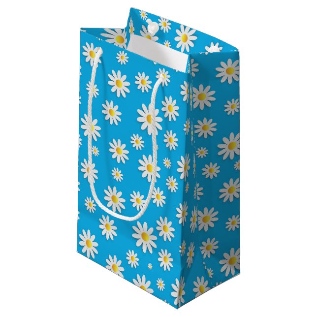 Petit Sac Cadeau Bleu mou simple avec motif floral marron blanc (Devant Angle)