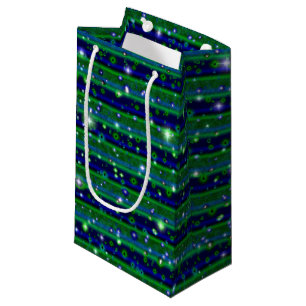 Petit Sac Cadeau Bleu vert rayures avec étoiles et Raindrops