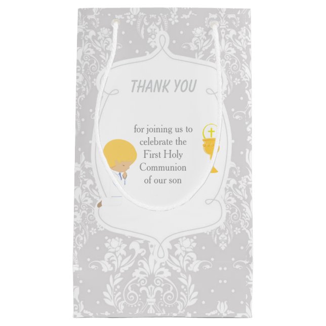 Petit Sac Cadeau Blonde Boy Première Communion Damask (Devant)