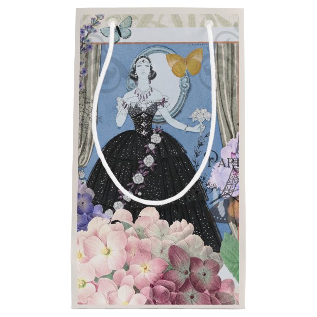 Petit Sac Cadeau Blue Elegant Femme Floral Fancy Gown (Devant)