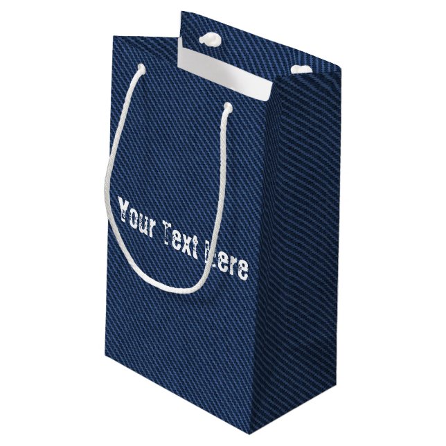 Petit Sac Cadeau Blue Jeans Fabric - Ajouter votre texte - Personna (Dos Angle)