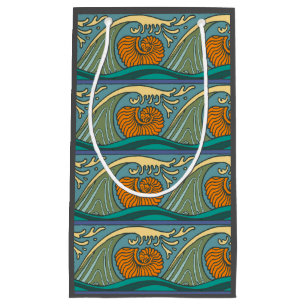 Petit Sac Cadeau Blue Ocean Waves Nautilus Seashell Motif Nouveau