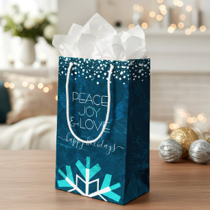 Petit Sac Cadeau Blue Snowflake Paix Joie Amour Typographie Moderne