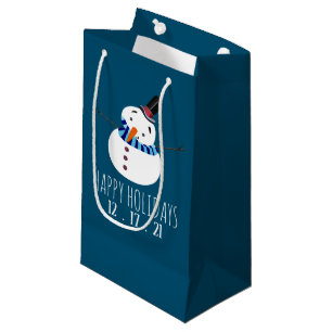 Petit Sac Cadeau Blue Snowman, Joyeuses Fêtes