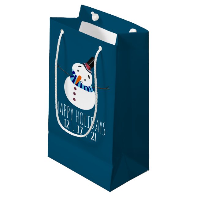 Petit Sac Cadeau Blue Snowman, Joyeuses Fêtes (Devant Angle)