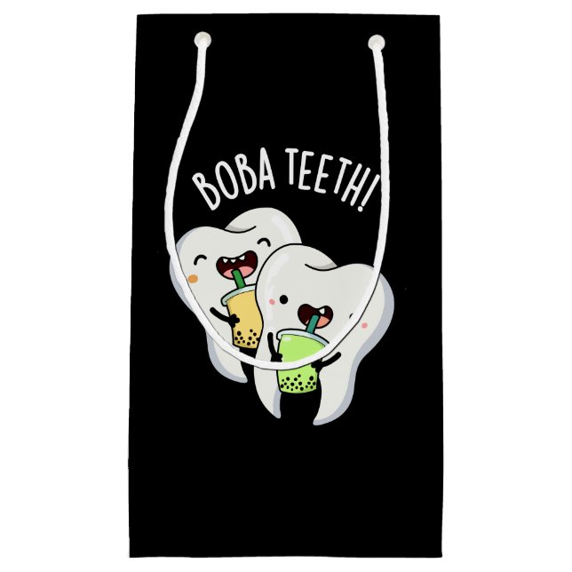 Petit Sac Cadeau Boba Teeth drôle Boba Tea Pun Dark BG (Devant)