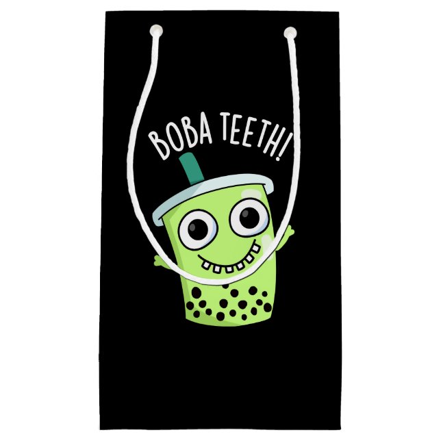Petit Sac Cadeau Boba Teeth drôle Boba Tea Pun Dark BG (Devant)