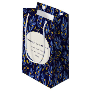 Petit Sac Cadeau Boho moderne bleu jaune Hanoukka Botanique personn