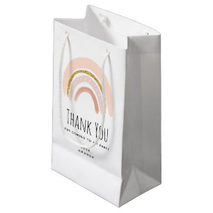 Petit Sac Cadeau Boho rose et or arc-en-ciel Anniversaire Merci