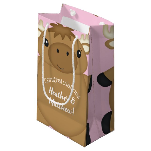 Petit Sac Cadeau Bois du Baby shower de l'orignal (Devant Angle)