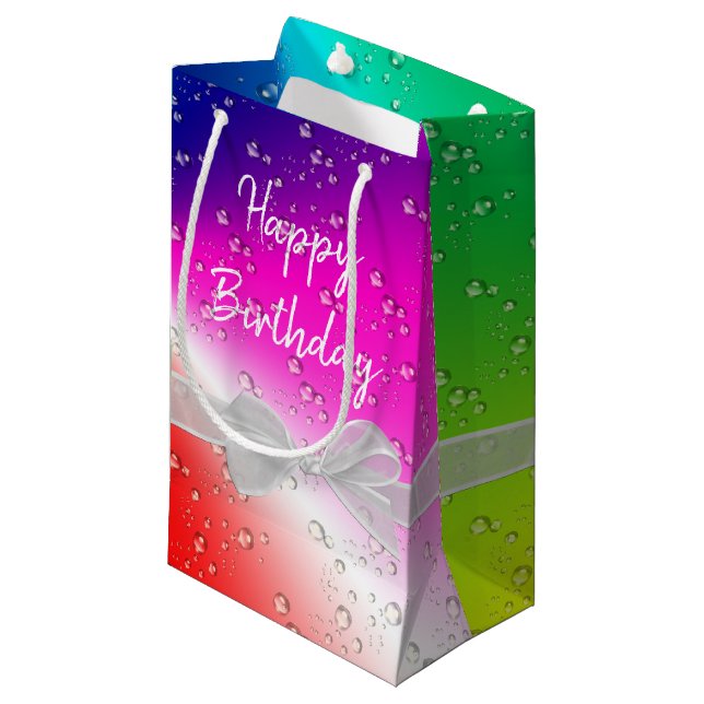 Petit Sac Cadeau Bonne Anniversaire Rainbow Bubbles (Devant Angle)