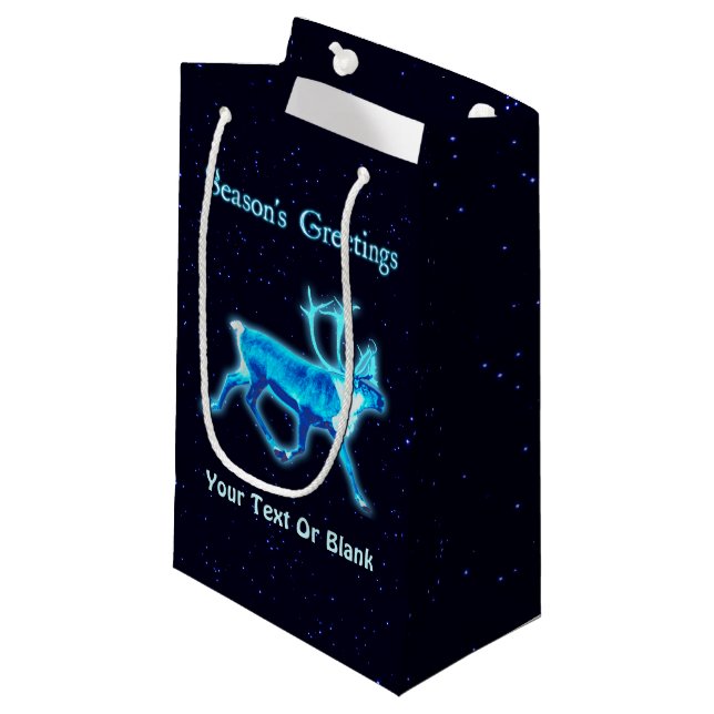 Petit Sac Cadeau Bonnes Fêtes - Caribou bleu (rennes) (Devant Angle)