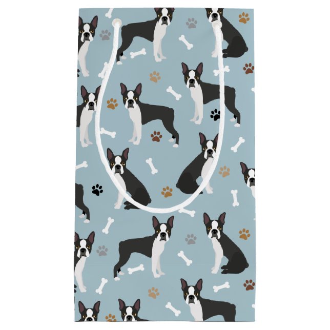 Petit Sac Cadeau Boston Terrier Bones and Paws (Devant)