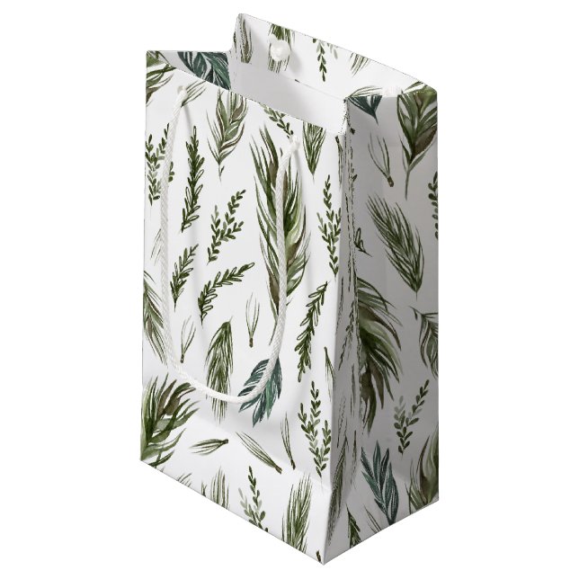 Petit Sac Cadeau Botanique de forêt simple Aquarelle Noël (Devant Angle)