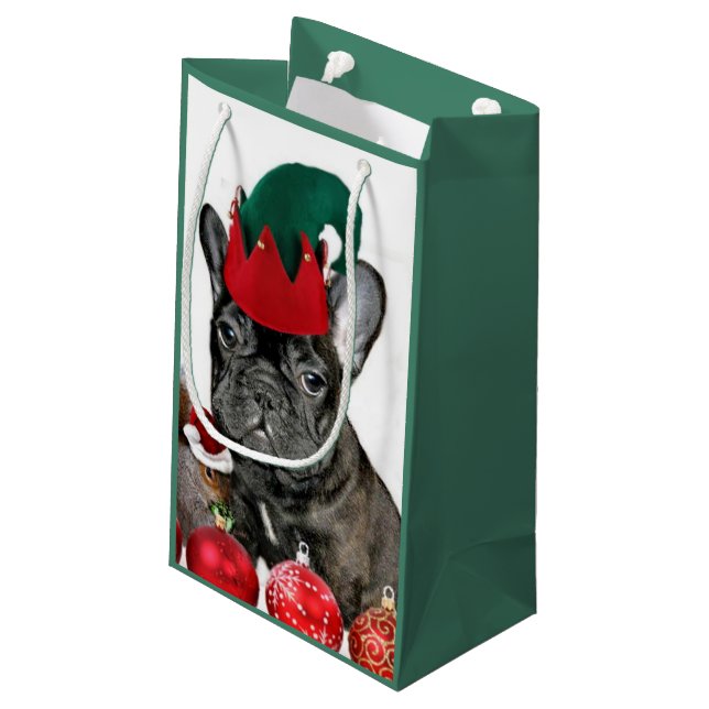 Petit Sac Cadeau Bouledogue français de Noël (Dos Angle)