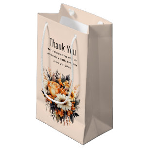 Petit Sac Cadeau Bouquet de fleurs gris orange
