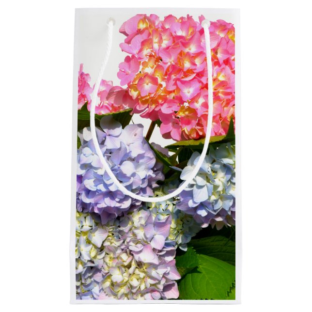 Petit Sac Cadeau Bouquet d'hortensia bleu rose violet élégant (Devant)
