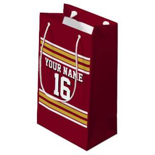 Petit Sac Cadeau Bourgogne avec Gold White Stripes Team Jersey