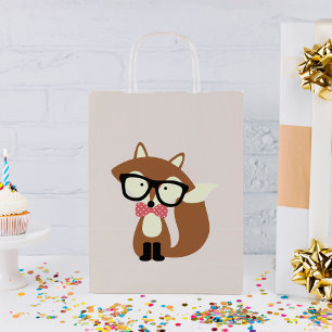 Petit Sac Cadeau Bow Cravate et lunettes Hipster Renard Brown