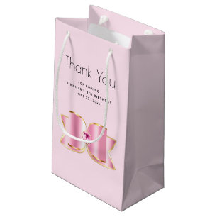 Petit Sac Cadeau Bow en verre rose avec un Merci du Parti Gems Cent