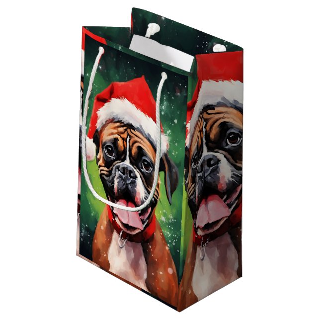 Petit Sac Cadeau Boxer allemand peinture de Noël (Dos Angle)