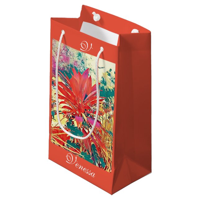 Petit Sac Cadeau Brick Orange Abstrait Art Garden Bush Monogram BAE (Devant Angle)