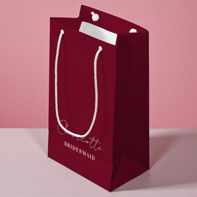 Petit Sac Cadeau Bridesmaid | Minimalist Script Burgundy (Créateur téléchargé)