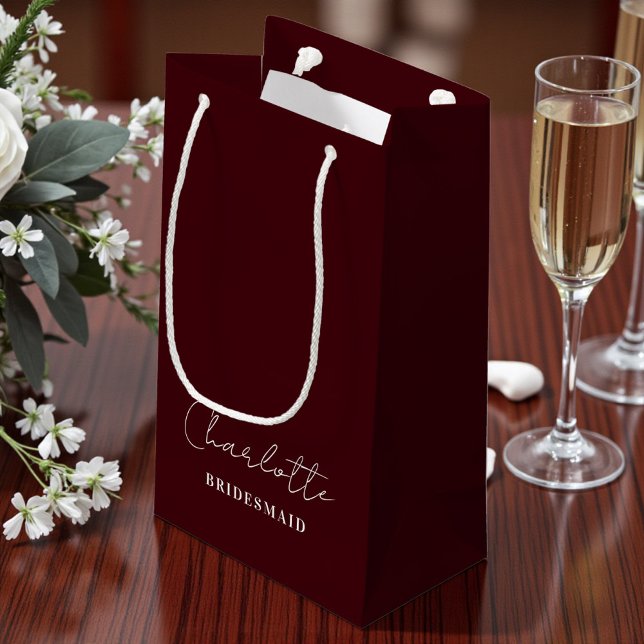 Petit Sac Cadeau Bridesmaid Minimalist Script | Deep Burgundy (Créateur téléchargé)