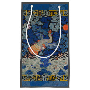 Petit Sac Cadeau Broderie chinoise bleu d'oiseau Vintage